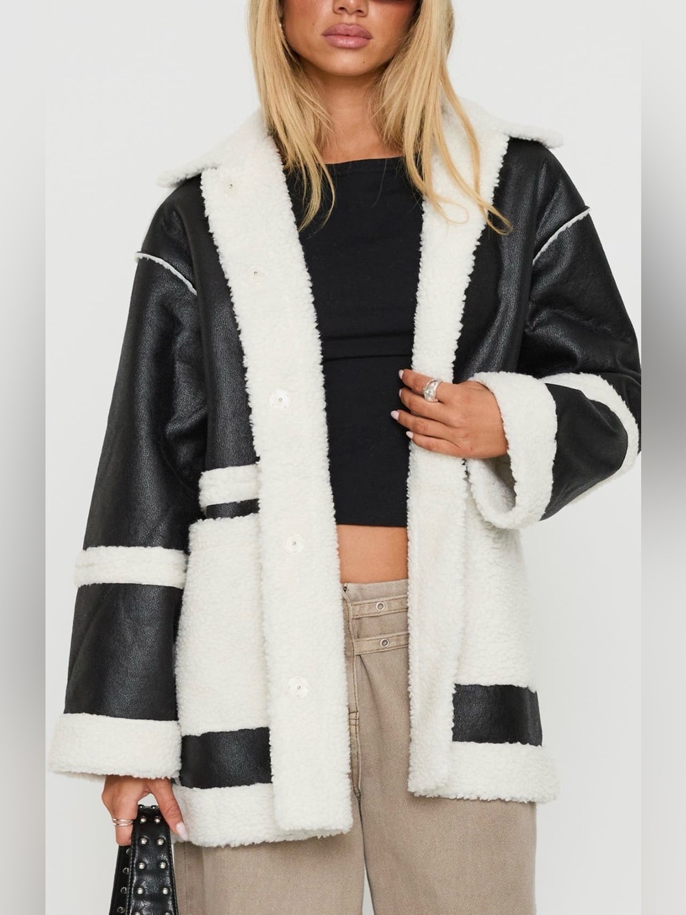 NWT Princess Polly Lexie Faux Leather & Faux Fur Jacket SZ L/XL